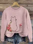 Plant Flower Cat Art Round Neck Sweater