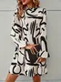Women's Long Sleeve Spring/Fall Yellow Abstract Daily Going Out Casual Midi A-Line Dress