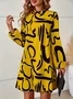 Women's Long Sleeve Spring/Fall Yellow Abstract Daily Going Out Casual Midi A-Line Dress
