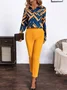 Women's Abstract Stripes Daily Going Out Two-Piece Set Orange Casual Spring/Fall Top With Pants Matching Set