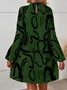 Women's Long Sleeve Spring/Fall Yellow Abstract Daily Going Out Casual Midi A-Line Dress