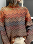 Loose Vintage Mock Neck Striped Sweatshirt