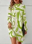 Women's Long Sleeve Spring/Fall Yellow Abstract Daily Going Out Casual Midi A-Line Dress
