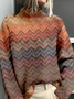 Loose Vintage Mock Neck Striped Sweatshirt