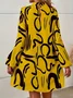 Women's Long Sleeve Spring/Fall Yellow Abstract Daily Going Out Casual Midi A-Line Dress