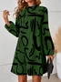Women's Long Sleeve Spring/Fall Yellow Abstract Daily Going Out Casual Midi A-Line Dress