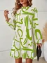 Women's Long Sleeve Spring/Fall Yellow Abstract Daily Going Out Casual Midi A-Line Dress