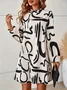 Women's Long Sleeve Spring/Fall Yellow Abstract Daily Going Out Casual Midi A-Line Dress