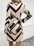 Women's Long Sleeve Spring/Fall Brown Abstract Graphic V Neck Daily Going Out Casual Midi A-Line Dress