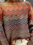 Loose Vintage Mock Neck Striped Sweatshirt