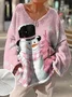 Casual Christmas Snowman Loose V Neck Sweater