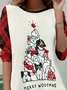 Women's Long Sleeve T-shirt Spring/Fall Red Plaid Jersey Crew Neck Daily Going Out Casual Top