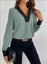 Contrast Stitching Regular Fit V Neck Casual Shirt