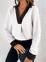 Contrast Stitching Regular Fit V Neck Casual Shirt