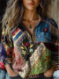 Ethnic Shawl Collar Loose 3D Printing Shirt