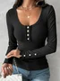 Casual Buckle Plain Knitted T-Shirt