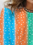 Polka-dot Stripe Print Long-Sleeved Crew Neck T-shirt