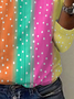 Polka-dot Stripe Print Long-Sleeved Crew Neck T-shirt