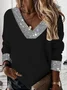 Loose Sexy V Neck Multicolor Block Sweatshirt
