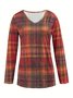 Women's Vintage Plaid V-neck Long Sleeve T-shirt