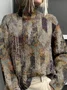 Mock Neck Random Print Ethnic Loose Sweatshirt
