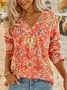 Bohemian Print Long Sleeve V Neck Top
