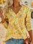 Bohemian Print Long Sleeve V Neck Top