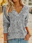Bohemian Print Long Sleeve V Neck Top