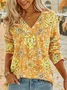 Bohemian Print Long Sleeve V Neck Top