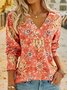 Bohemian Print Long Sleeve V Neck Top