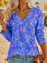 Bohemian Print Long Sleeve V Neck Top