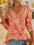 Bohemian Print Long Sleeve V Neck Top