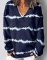 Vintage V Neck Loose Striped Sweatshirt