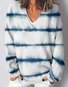 Vintage V Neck Loose Striped Sweatshirt