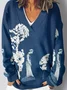 Ethnic Loose V Neck Sweatshirt