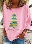Merry Christmas Tree Print Casual Sweatshirt