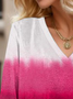 Ombre Print Long-sleeved V-neck Blouse