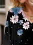 Floral Print Long-sleeved V-neck Blouse