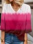 Ombre Print Long-sleeved V-neck Blouse
