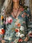 Women's Vintage Lovely Floral Art Print Casual Long Sleeve Comfortable Cotton Shirt