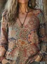 Vintage Lovely Floral Art Print Casual Long Sleeve Comfortable Cotton T-Shirt