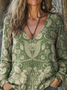Women's Vintage Lovely Floral Art Print Casual Long Sleeve Comfortable Cotton Shirt