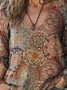 Vintage Lovely Floral Art Print Casual Long Sleeve Comfortable Cotton T-Shirt