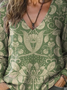 Women's Vintage Lovely Floral Art Print Casual Long Sleeve Comfortable Cotton Shirt
