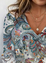 Ethnic Print Long Sleeve V-Neck T-shirt