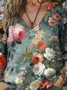 Women's Vintage Lovely Floral Art Print Casual Long Sleeve Comfortable Cotton Shirt