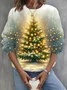 Colorful Christmas Tree Print Long Sleeve Casual Sweatshirt