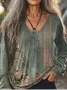 Ethnic Loose V Neck Boho T-Shirt
