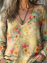 Print Casual V Neck Long Sleeve T-Shirt