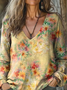 Print Casual V Neck Long Sleeve T-Shirt
